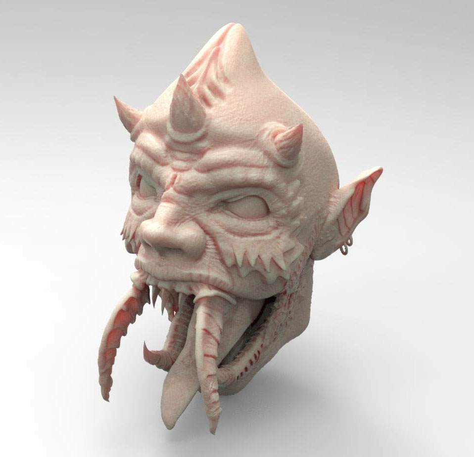 A render of a 3D sculpted monster head. Looks kinda scary.